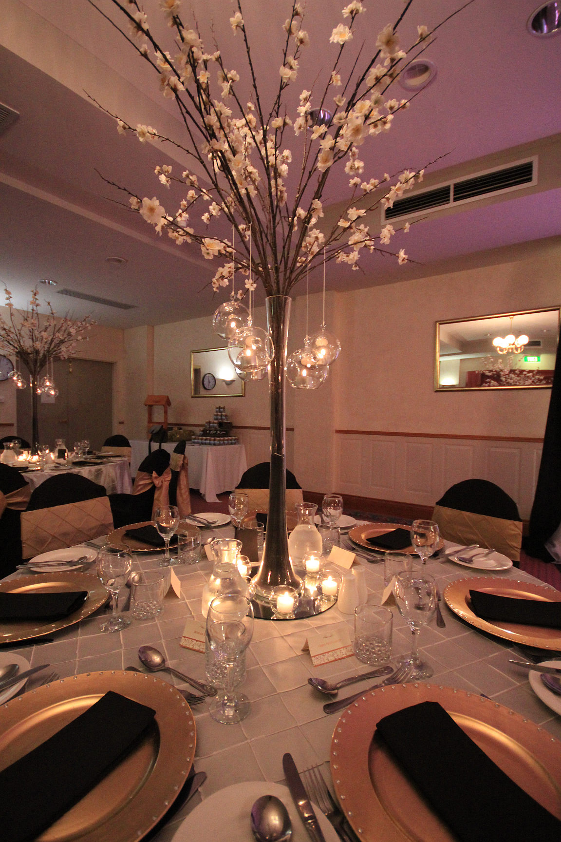 Cherry Branch Centerpiece Tall Hanging Candles Wedding Event Avenue